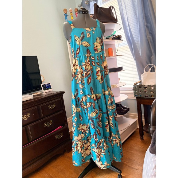 Band Of The Free Dresses & Skirts - Band of the Free M Turquoise Floral Tiered Maxi Sundress Boho Vacation Wedding